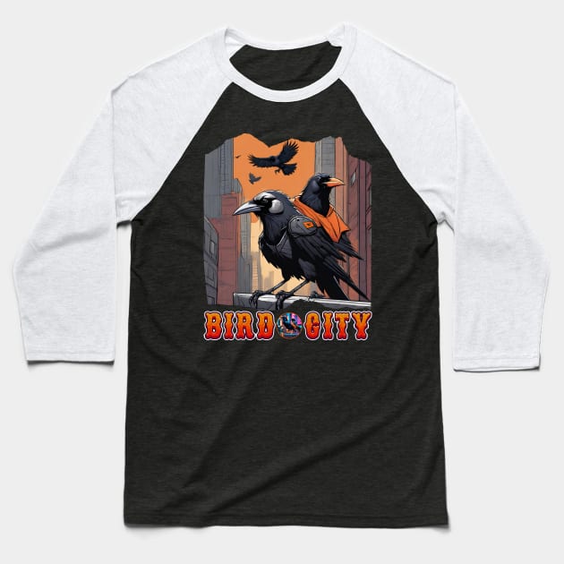 BIRD CITY BALTIMORE RAVEN AND ORIOLES OVER VIEW THE TOWN DESIGN Baseball T-Shirt by The C.O.B. Store